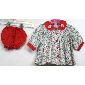 Vtg 90s Nannette Floral Baby Dress Bloomers Diaper Cover Red Dots Spring Summer